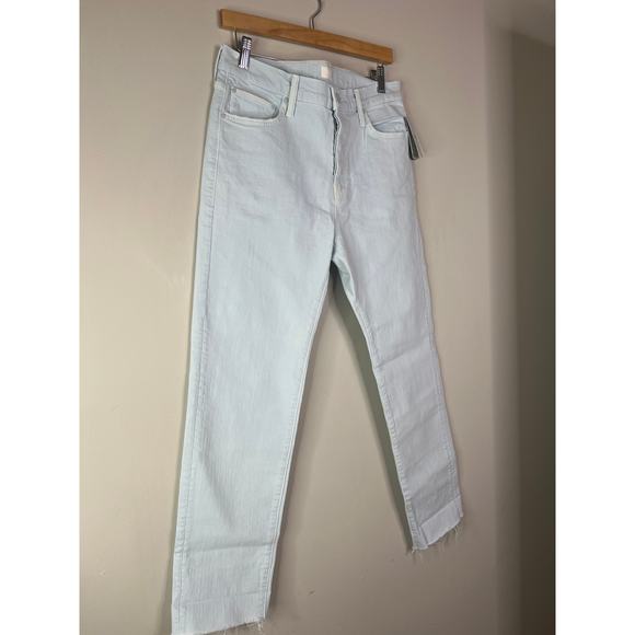 NWT Mother The Scrapper Cuff Ankle Fray Zip Denim Jeans Bottom Baby Blue Size 28 - Picture 3 of 9